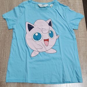H&M Girls Pokemon Jigglypuff Smiling Turquoise Blue & Pink T-shirt Size 6x/7 NEW